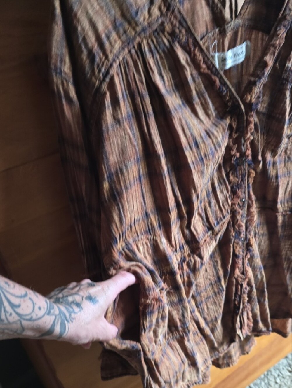 We The Free Rust Brown Plaid Button-Front Tunic - Picture 9 of 10